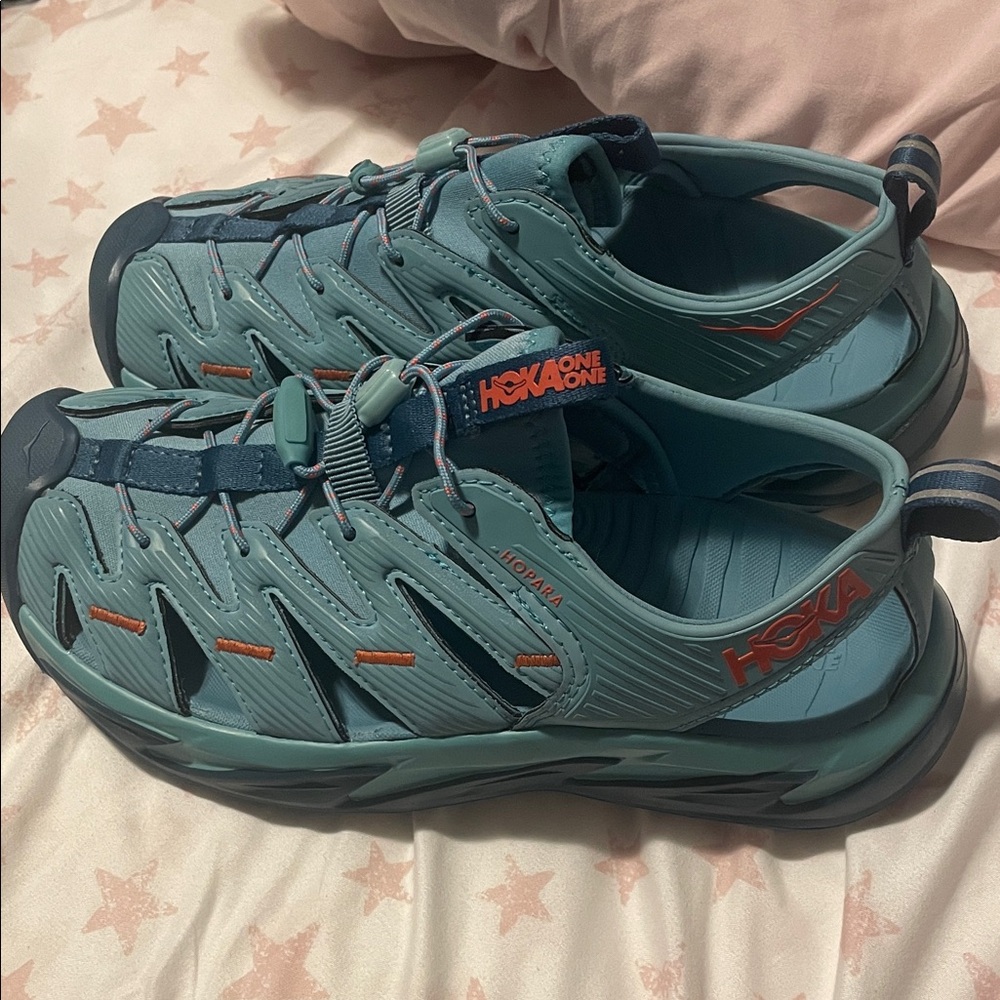 Hoka One One Aqua and Coral Sandals